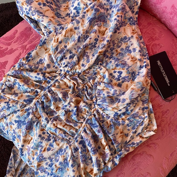 One Shoulder Dress Puff Sleeve Long Train Mini Blue Pretty Little Thing Small 4 - Picture 6 of 14